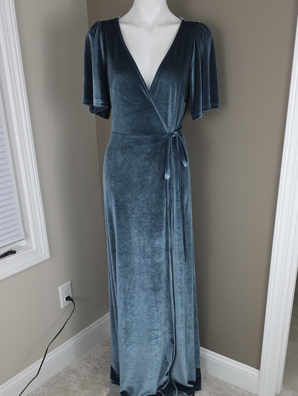 Baltic Born Meghan Whimsigoth Boho Romantic Blue Velvet Wrap Maxi Dress Size Med